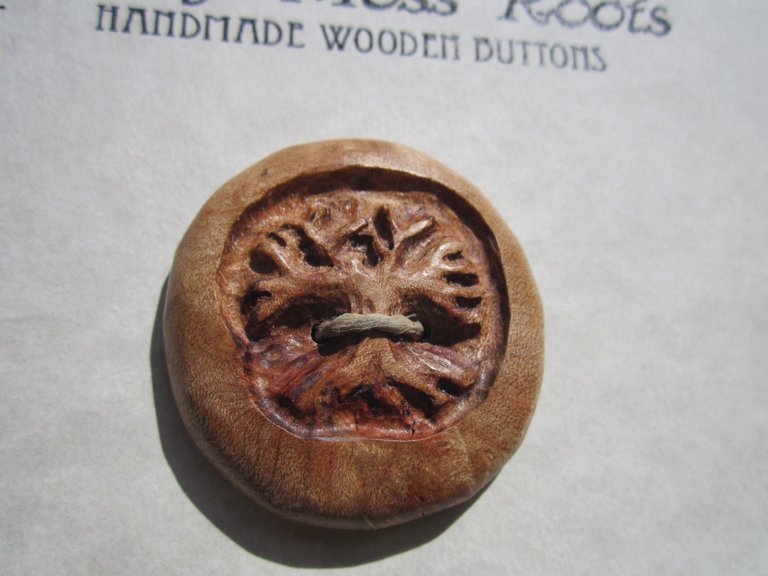 Carved Tree Button- Birdseye Maple Burl Wood Hand Carved Artisan Tree of Life Button
