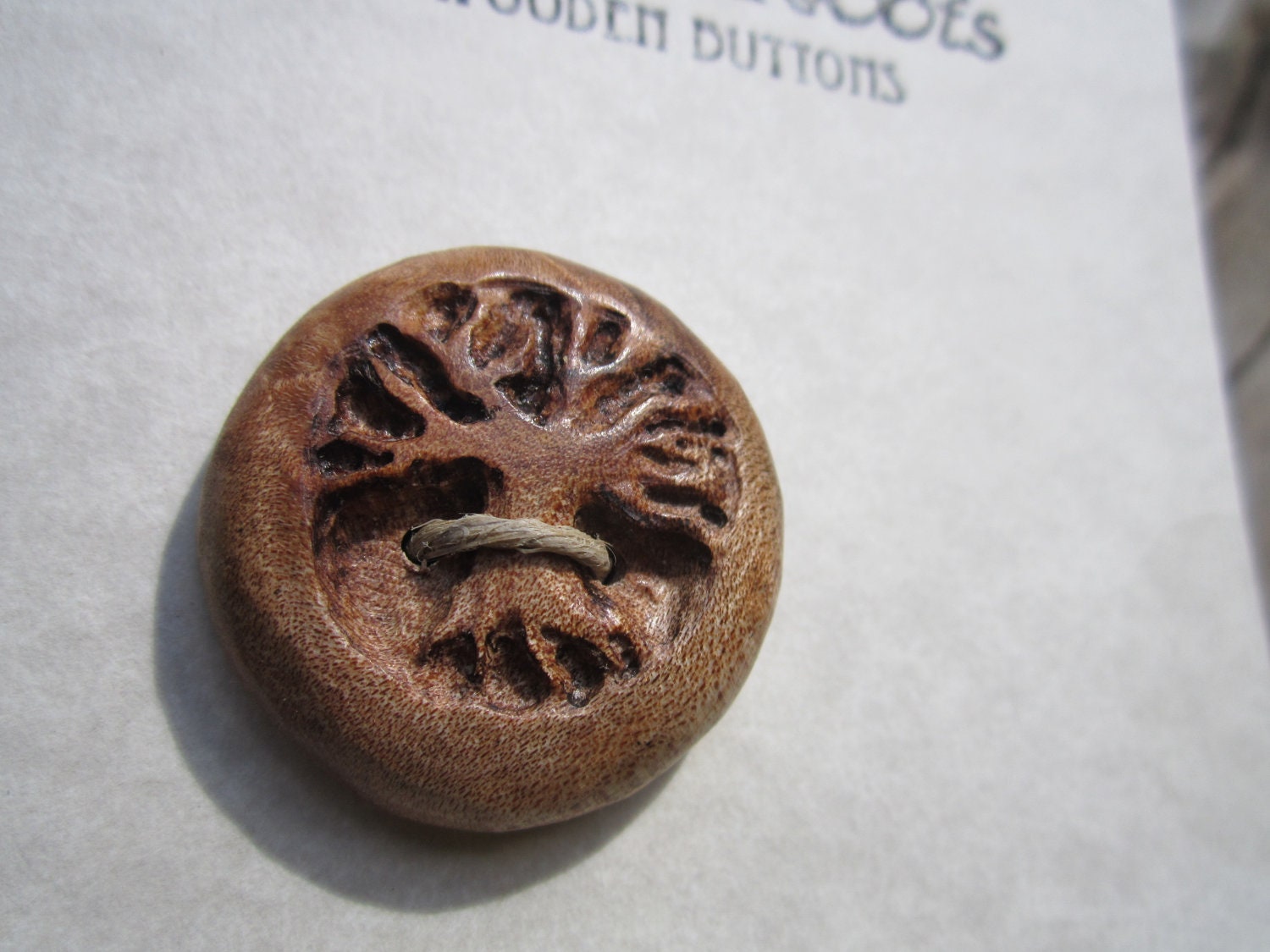 Maple Tree Button- Birdseye Maple Burl Wood Hand Carved Artisan Tree of Life Button