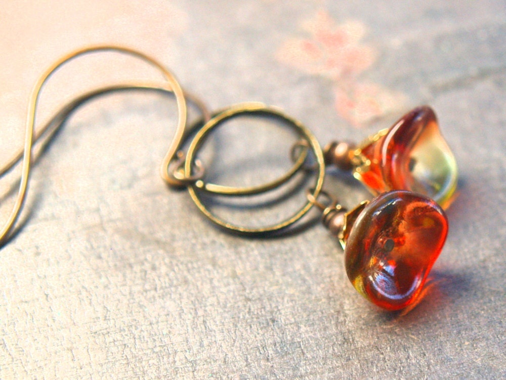 Crystal Bells Kaleidoscope Flower Dangle Earrings in Brass gifts for her under 15 dollars