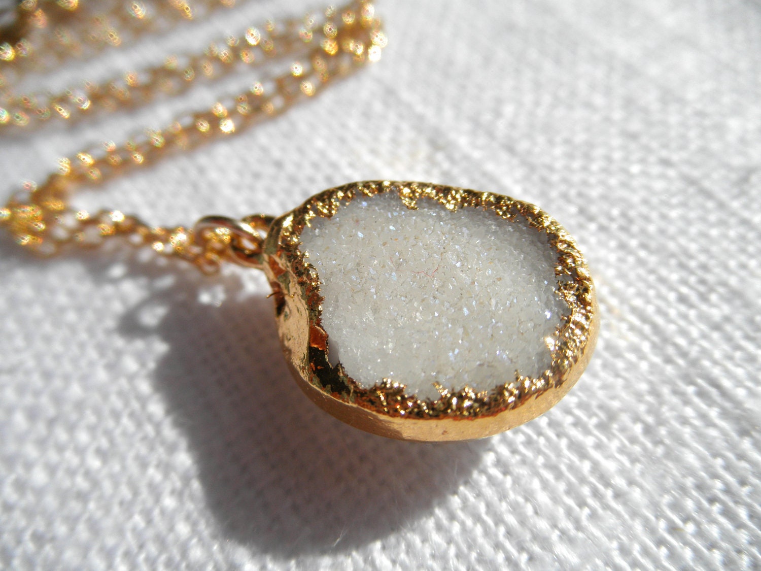 Bright white druzy - druzy necklace - snow white druzy necklace - gold necklace - D R U Z Y