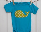 Baby Clothes // Bright Aqua Onesie with a Limey Dot Whale // Size 12-18 months // Polka Dot Whale Onesie // Unisex Onesie