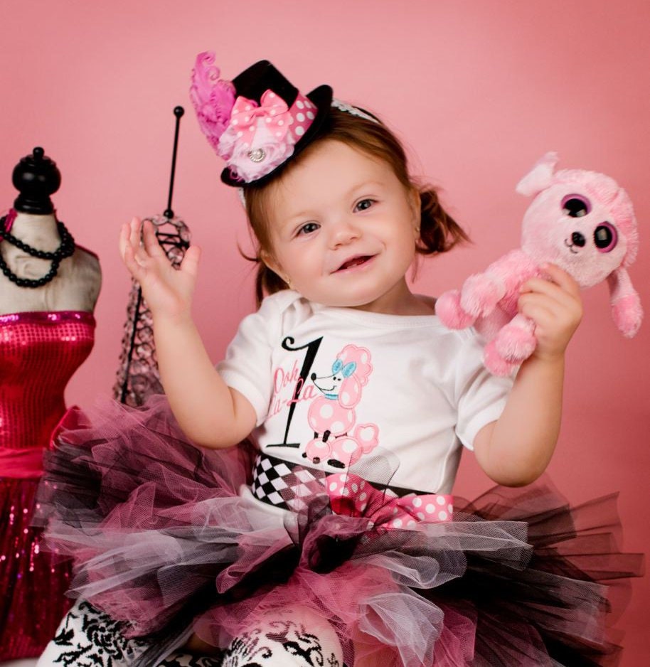 First Birthday Girl Complete Outfit, Paris Poodle, I'm One, Ooh La La, Pink and Black