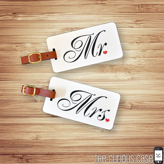 Mr. and Mrs. Metal Luggage Tag Set, Personalized with Address, Message or Quote, Printed FULL Metal Tags