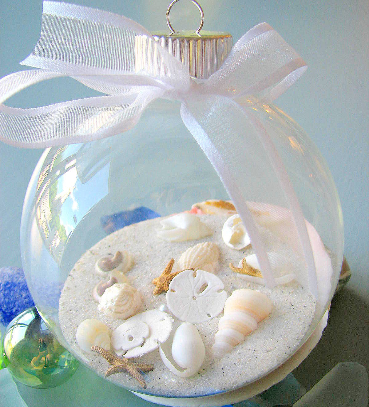 Beach Decor Seashell Christmas Ornament - Nautical Shell Holiday Ornament Ball