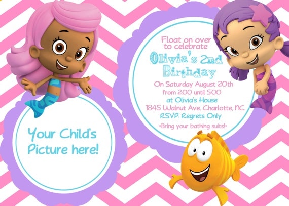 Bubble Guppy - Girls - Birthday Invite Card - Can be Personalized or Customized Invitation JPEG Printable Children Holiday