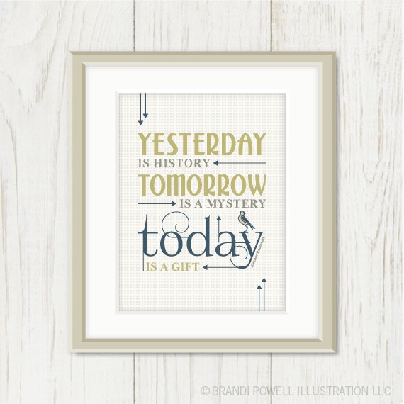 Today is A Gift: Full Inspirational Quote - Typography Poster, Plaid, Arrows, Bird - Navy Blue, Leaf Green - Choose Your Color 8 x 10