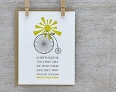 Bicycle Greeting Card: Happy Birthday Letterpress Card Set - Bike, Sunshine, Honey Gold, Yellow, Grey (Set of 3)