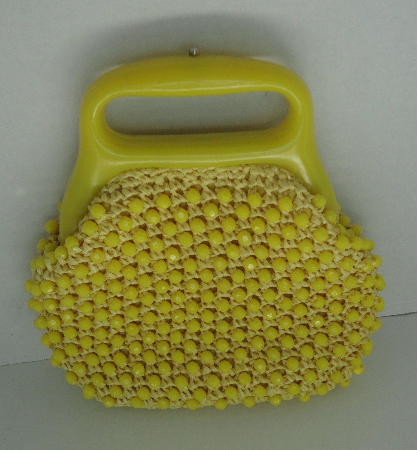 Vintage Yellow Rafia and Beads Handbag
