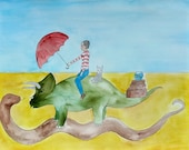 Original Art Illustration Painting Samantha and Her Animal Caravan are the Guardians of The Desert
