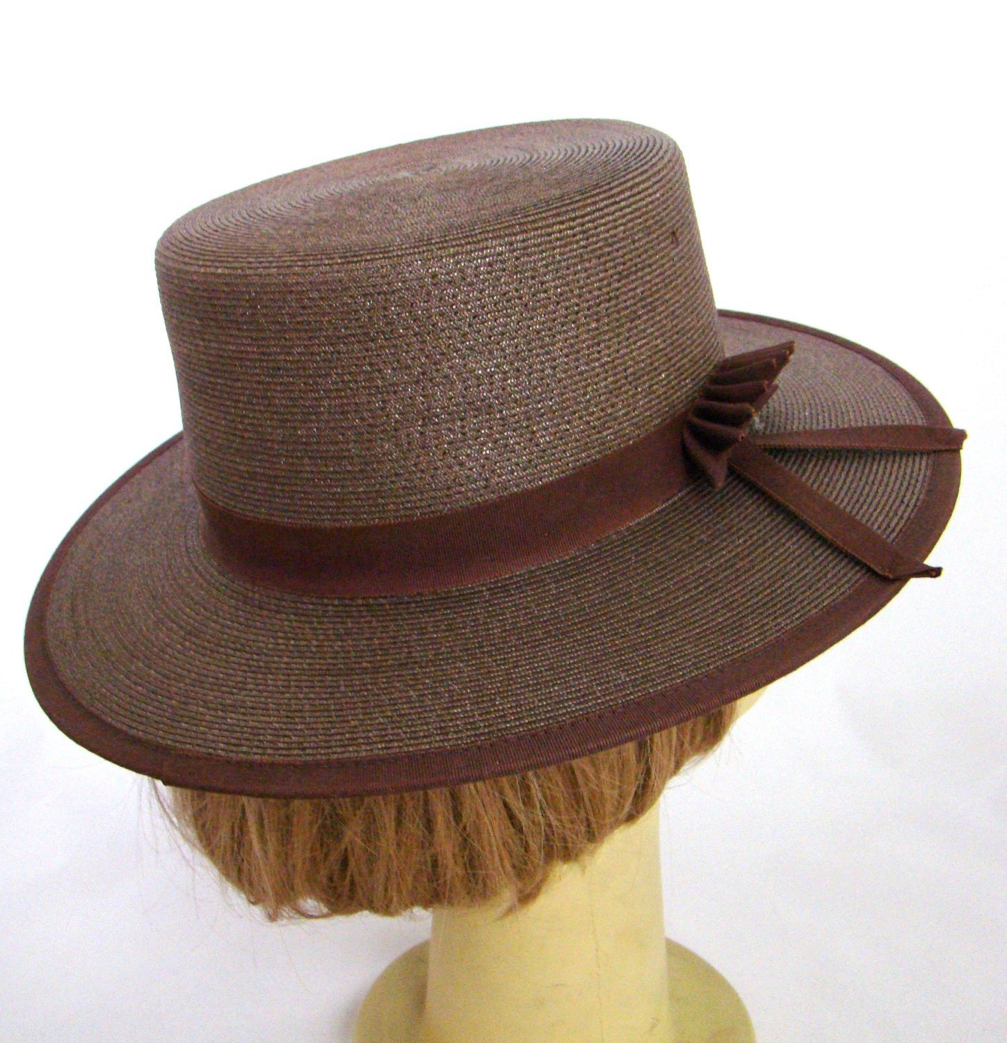 Vintage Straw Boater Hat / Summer Hat / Pasadena 1950s