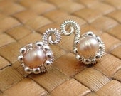 Mauve Freshwater Pearl and Sterling Silver Post Earrings