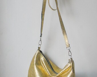 MIni Messenger gold bag ,everyday handbag, mini hobo bag