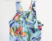 Vintage overalls / colorful children's cotton jumper / abstract print dungarees