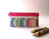Fabric wristlet pink zippered  pouch - The Epu Pouch  in hot pink / hobo chevron cotton fabric