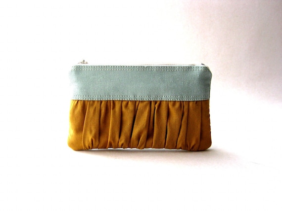 The True Romantic Coin Purse in light blue - gray / honey gold - mustard