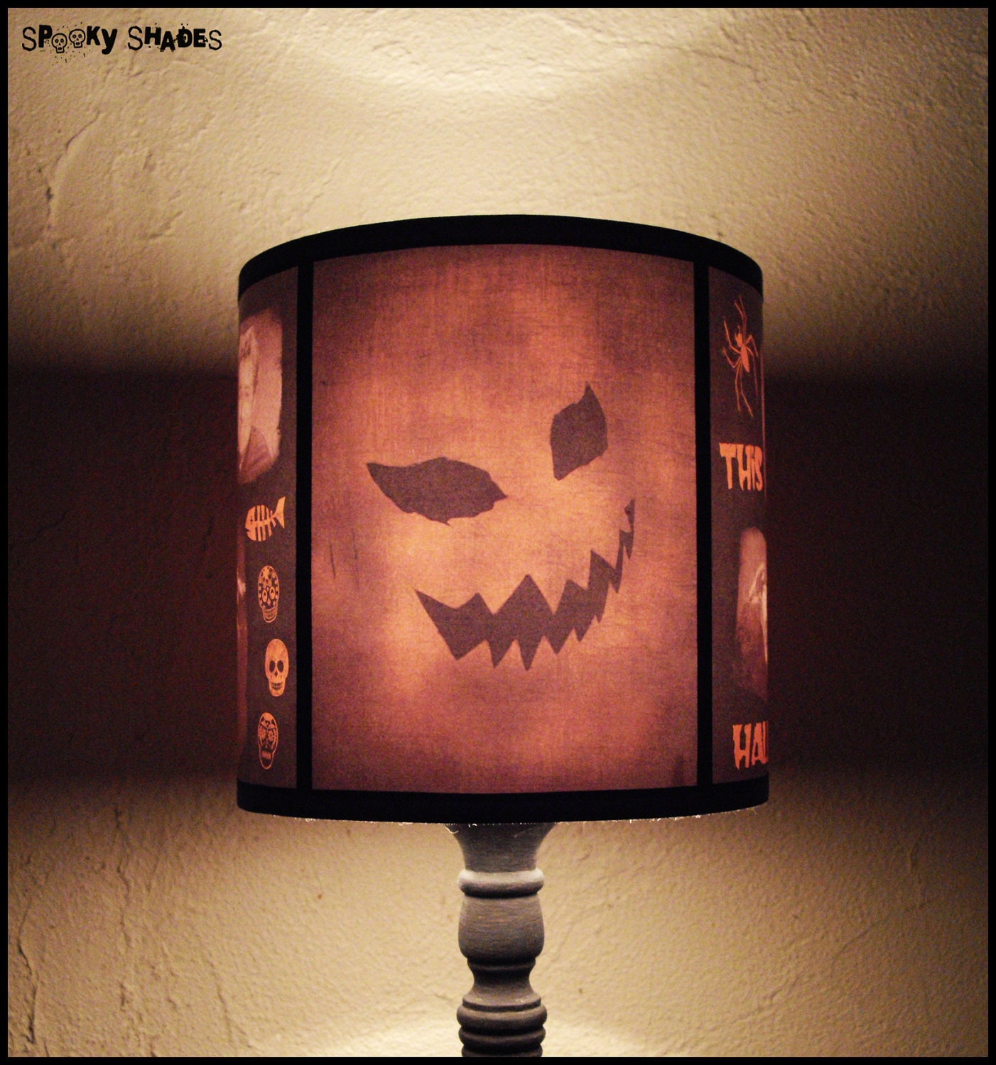 Evil Pumpkin lamp shade - halloween decor, dark decor, horror movie, classic horror, rockabilly decor, geekery