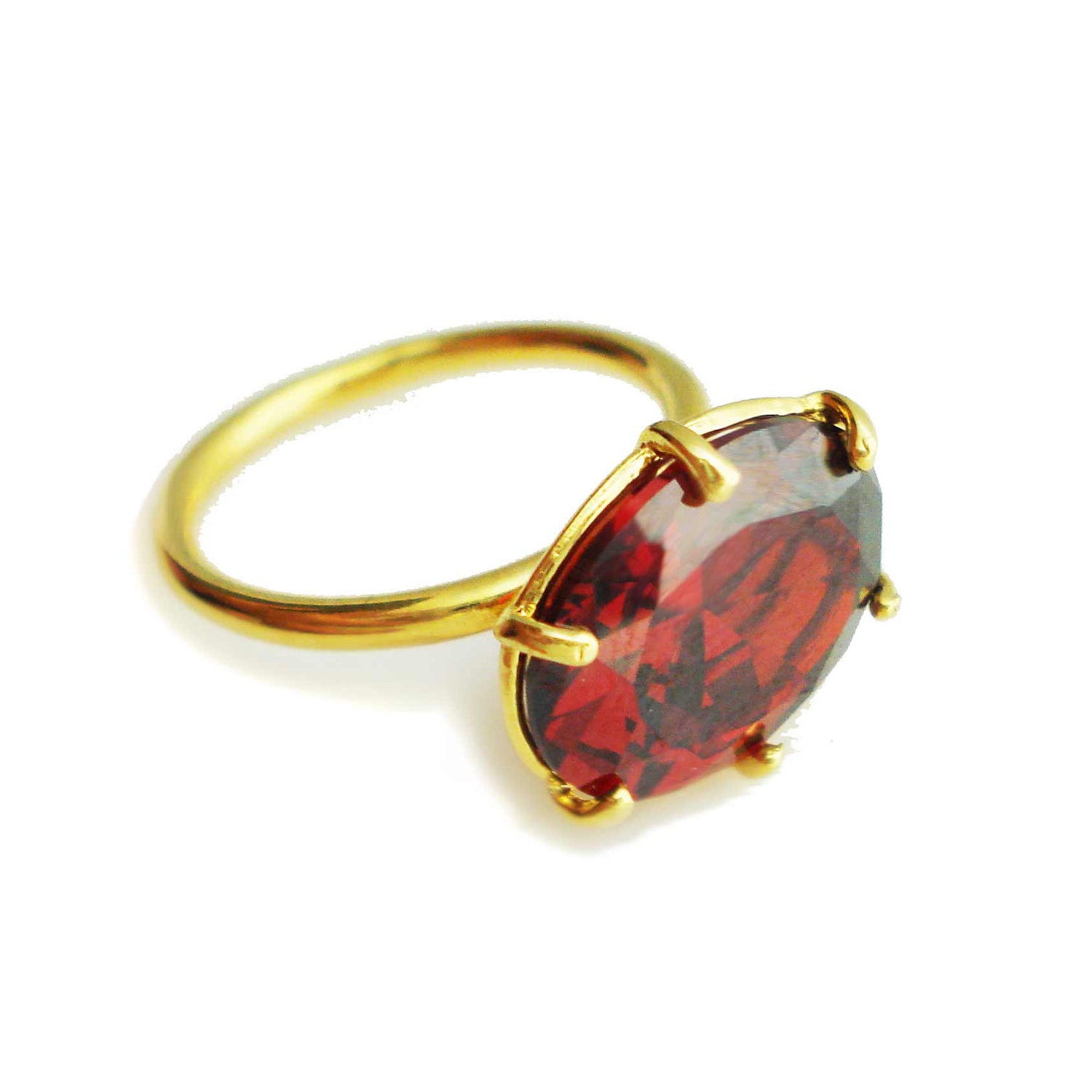 14 Karat Gold Ring and Red Zirconium, Fast Free Shipping