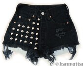 ALL SIZES "BOLT" Vintage Levi high-waisted denim shorts black distressed frayed jeans half studded