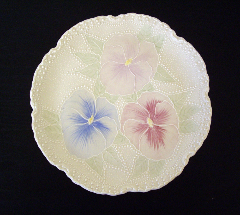 Decorative Plate - Pansy - Porcelain Plate - Wall Decor - White