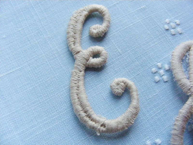 Vintage French 1950's Cotton and Silk Script Monograms 2 1/8" Letters Alphabet in Creamy Ecru