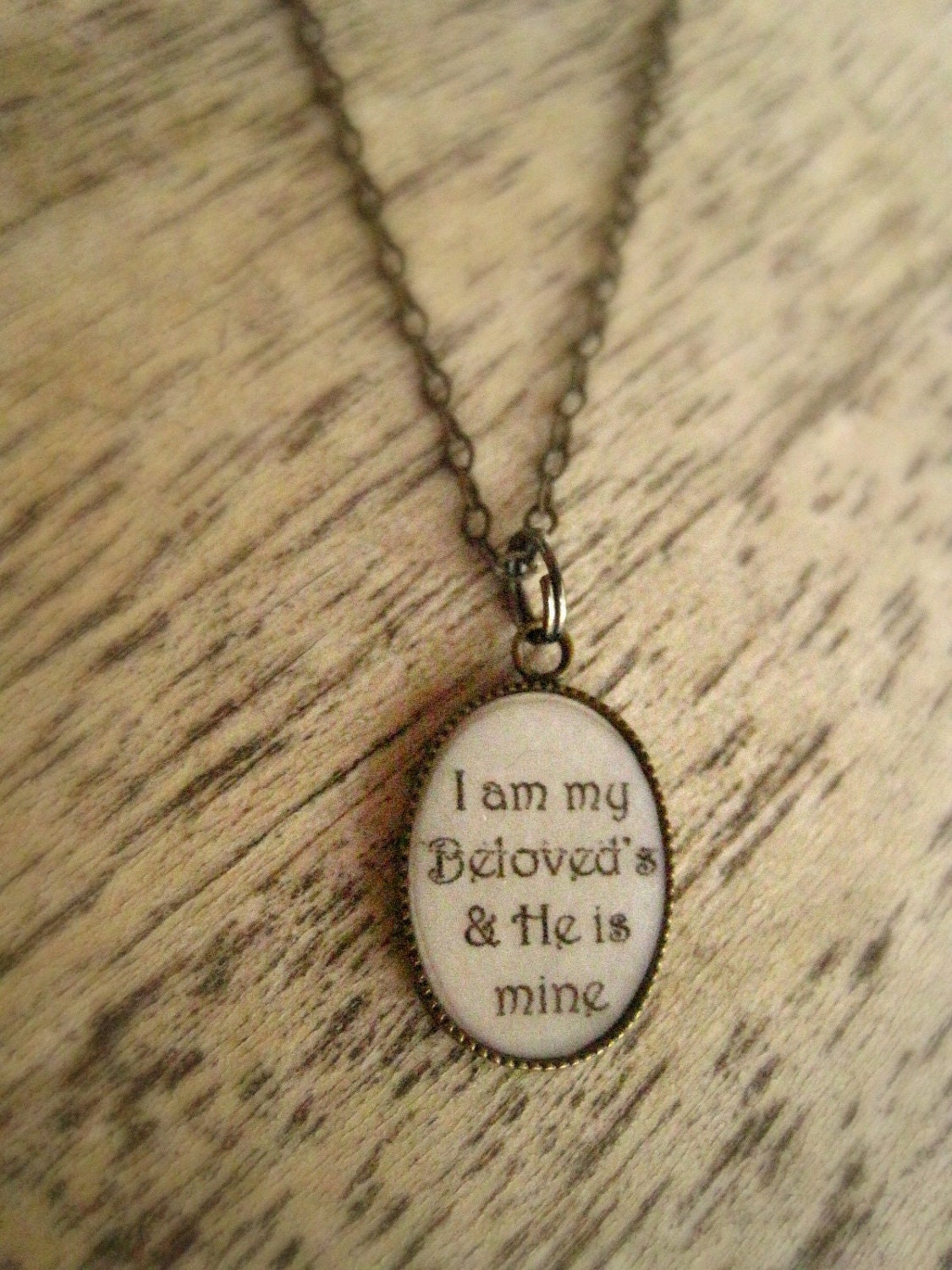 Antique Brass Resin Necklace- "I Am My Beloveds & He Is Mine" - BlissfulThinking09