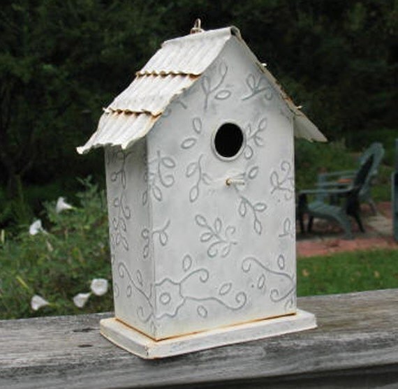 tin birdhouse shabby chic garden decor by heronstreasures on etsy tin birdhouse shabby chic garden decor by heronstreasures on etsy