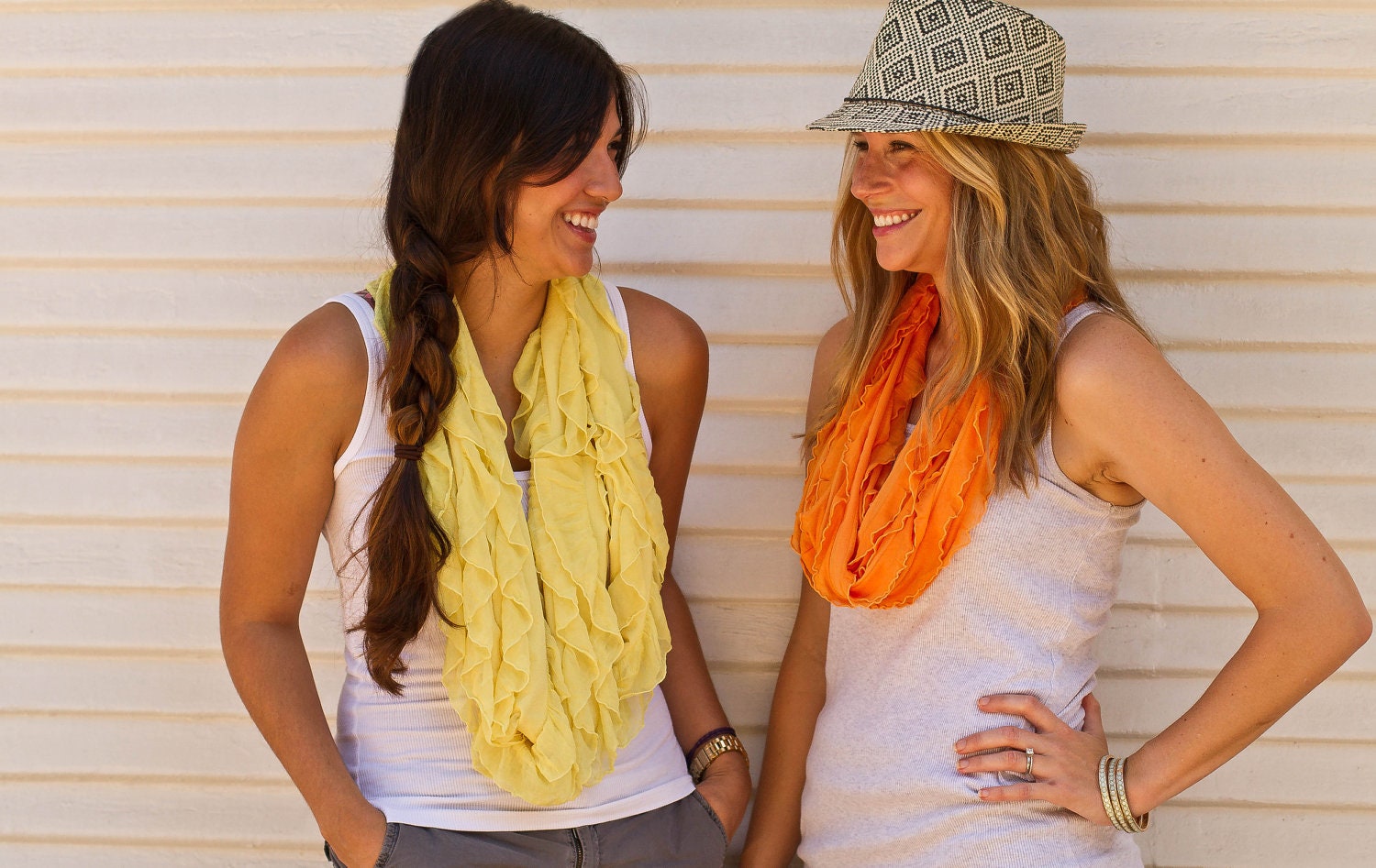 PICK TWO Infinity Ruffle Scarves You Choose Colors - Infinity Scarf Ready to Ship