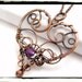 004 Filigree Heart Purple Amethyst Gemstone Wire Wrapped Antique Copper Pendant