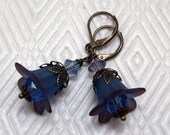 Blue and Purple Frosted Lily Lucite Earrings