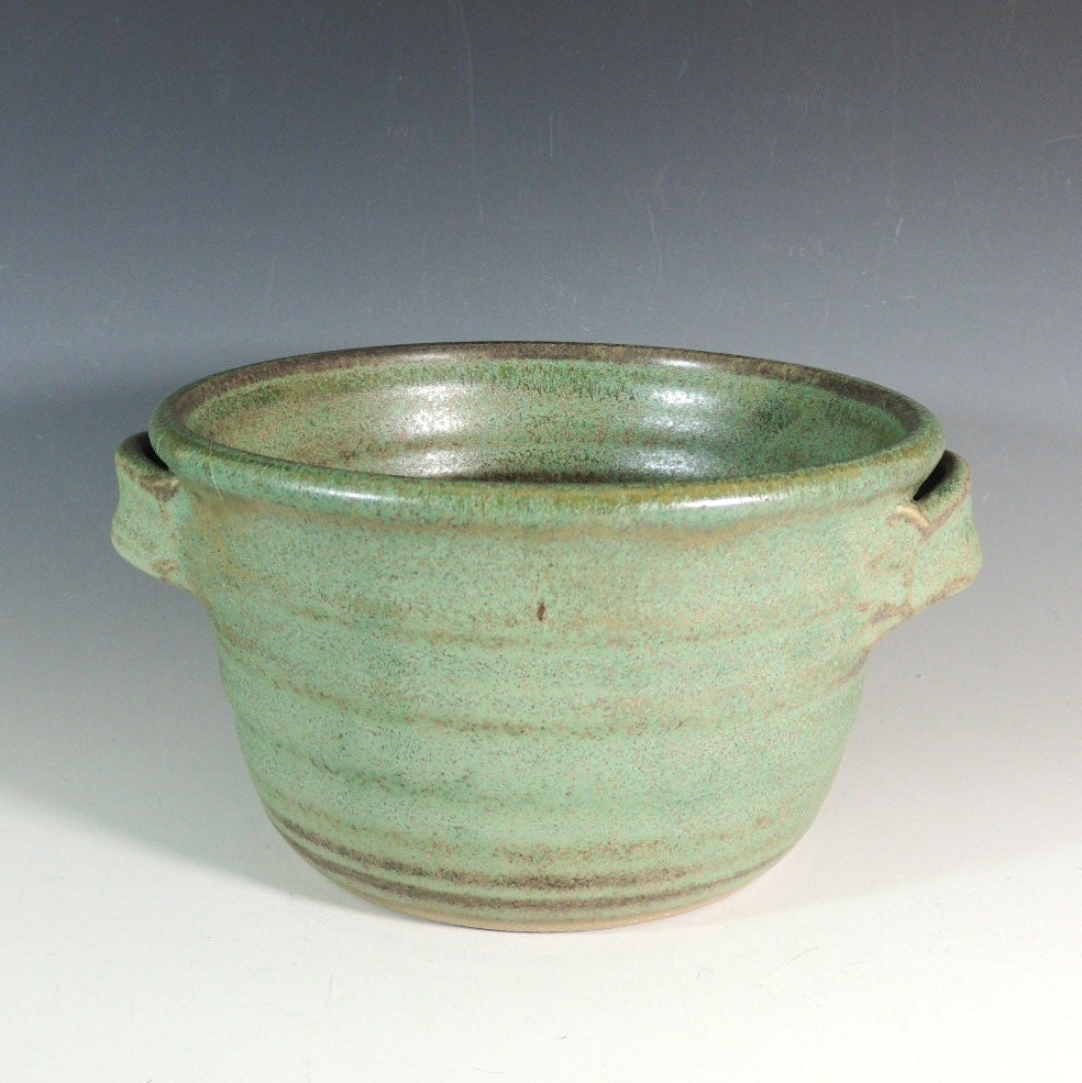 Stoneware Bread Baker / Crock in Green by CarolBroadleyPottery