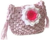 Romantic,  Crochet Bag, Clutch in Pink, Rose, Blush , with Flower, Woman, Handbags,  Clutch, Handbags, Trendy,