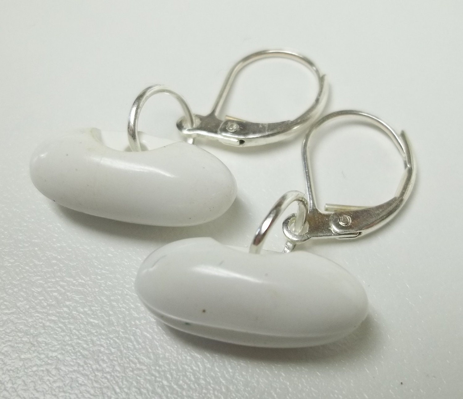 OOAK vintage white oblong button earrings women eco-friendly