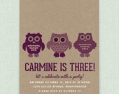 Owls - Set of 25 personalized birthday party invitations with recycled envelopes