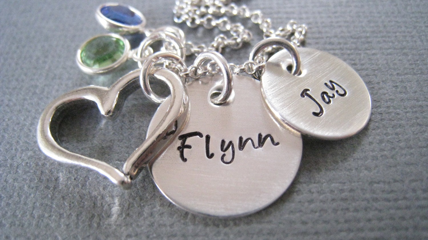 Hand Stamped Mommy Neckalce - Personalized Sterling Silver Custom Jewelry - Open Heart with Name Discs