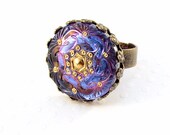 glass ring - purple gold ring - vintage style ring - adjustable