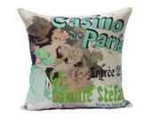 french paris art poster pillow cover linen vintage 18x18 throw home decor turquoise
