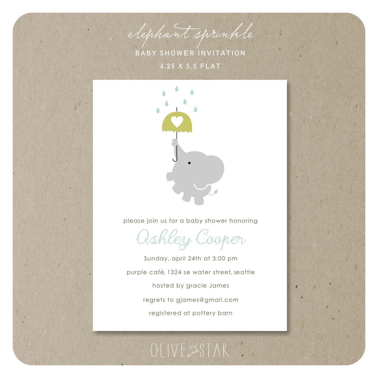 elephant sprinkle : baby shower invitation set