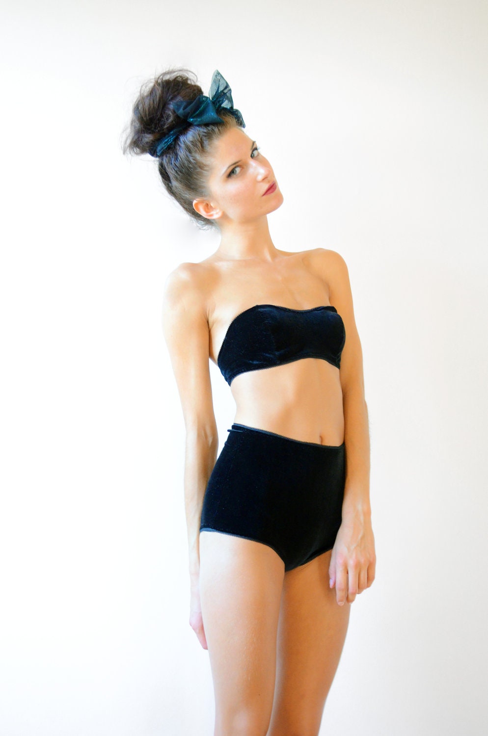 High waist panty / bandeau set - Black velvet