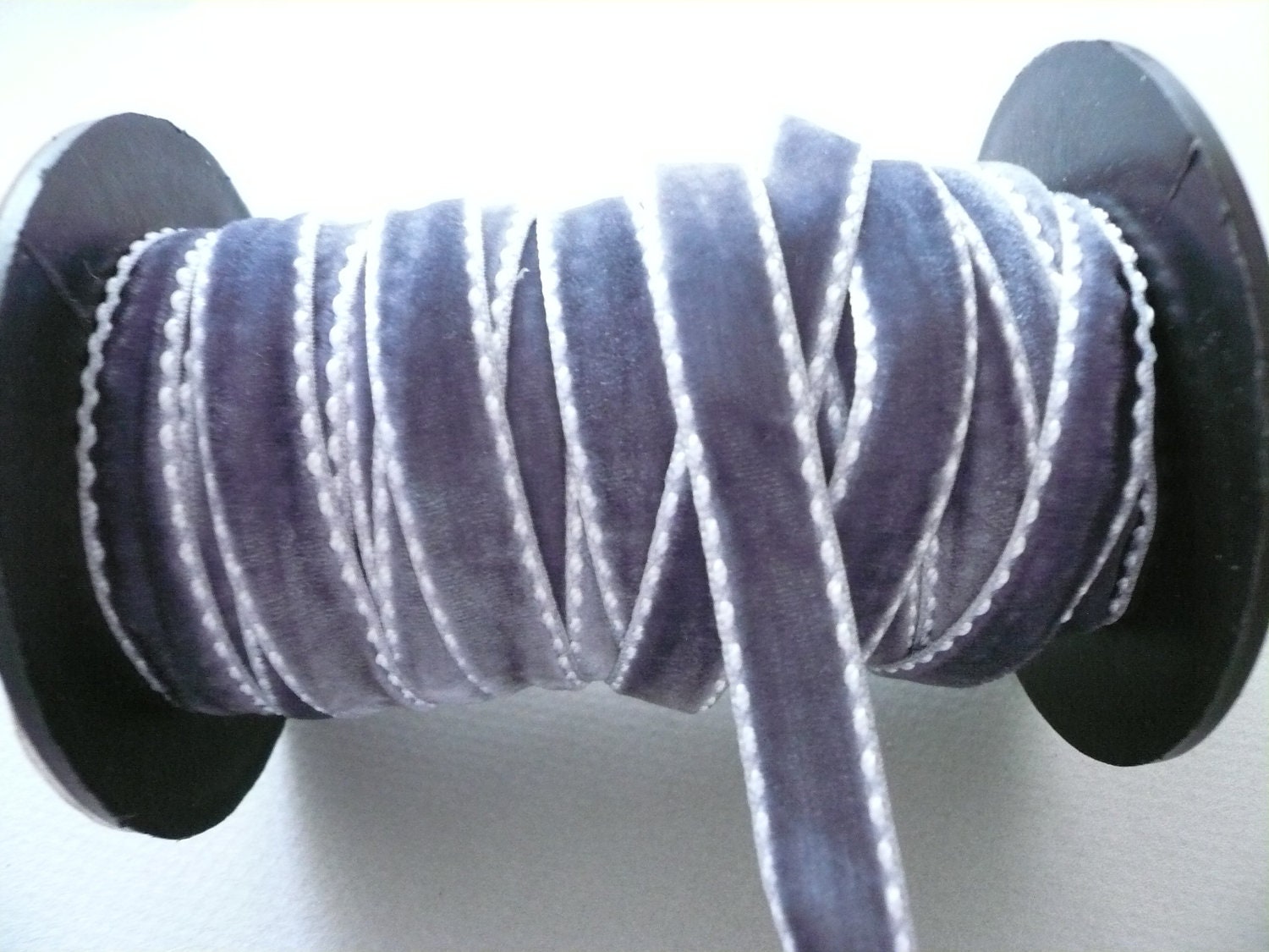Double Stitched Grey Velvet Ribbon 2 yards