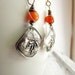 Leaf Dangle Earrings Orange Jade Fine Silver Earrings Metal Clay
