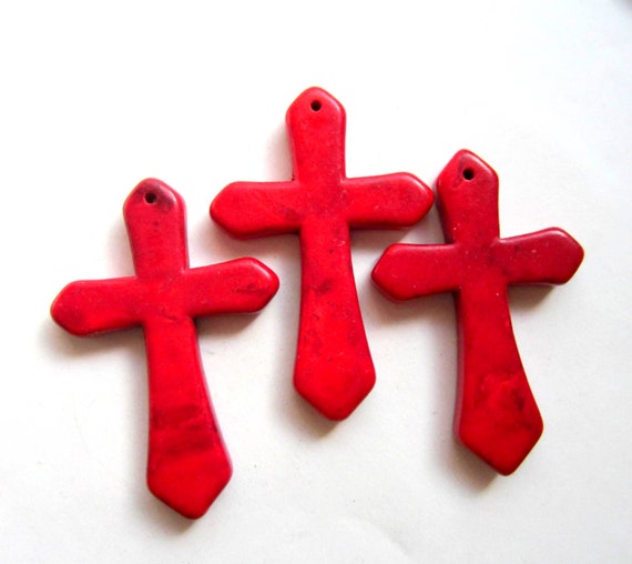 pendants charms charms jewelry Turquoise cross  45mm cross howlite Red stone 30mm red