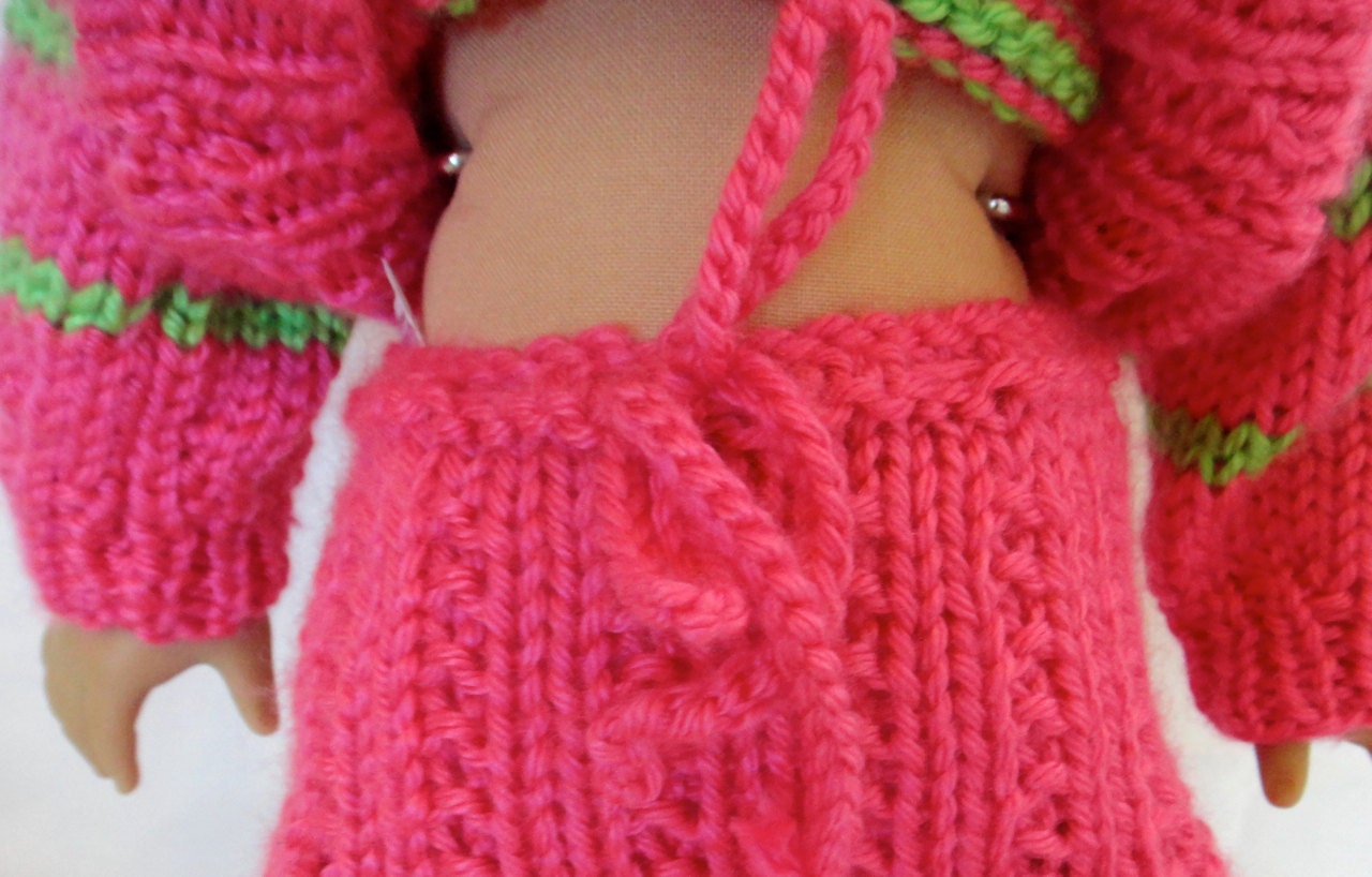 Sweater and Skirt Set Hot Pink Lime Green American Girl Doll