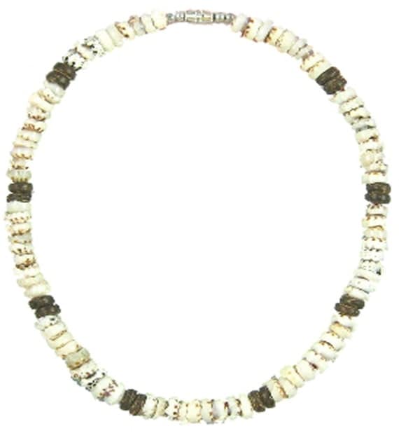 Native Treasure Tiger Puka Shell Necklace Surfer Beach Choker - 8mm (5/16") - 18" Inch