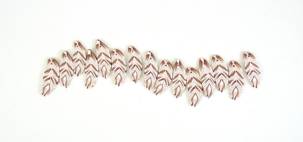 Polymer Clay Beads, Feather Beads, Fringe Beads, Owl Feather Beads, Handmade Beads, Tan, Beige, White