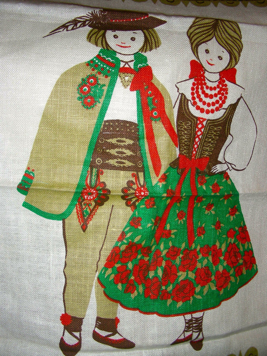 BEAUTIFUL Large Vintage NOVELTY Cotton Linen Towel with Tag