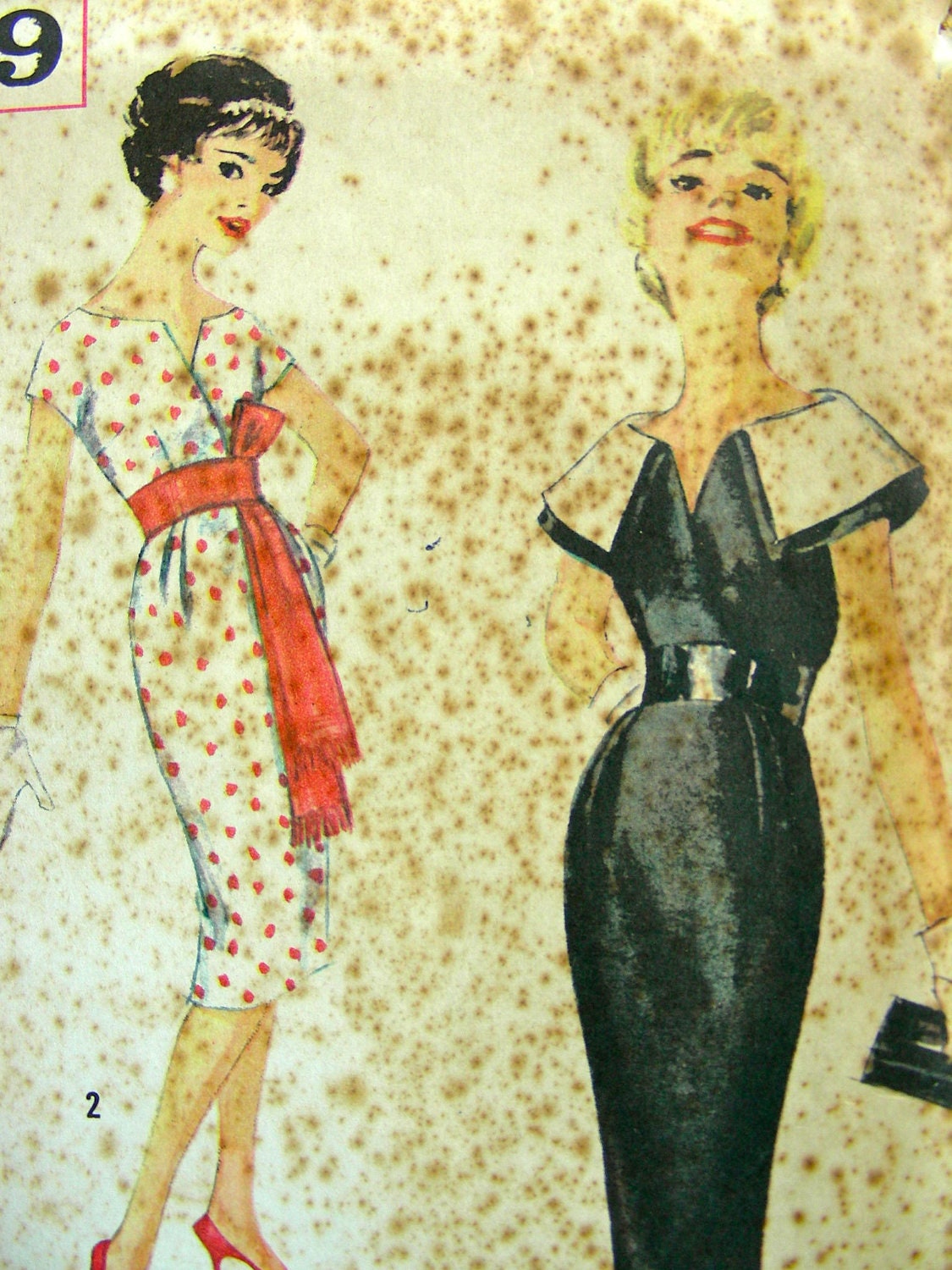 Vintage 1950's Surplice Sheath Dress w/ Detachable Collar & Obi Sash - FF - Simplicity Pattern 2909