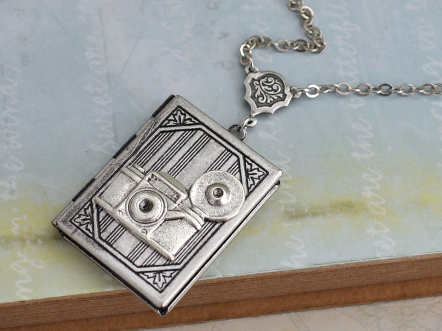 The OLD PHOTO ALBUM vintage style book locket necklace in antique silver