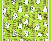 NEW 3 Yards 7/8 HALLOWEEN white girl Ghosts Ghouls dots orange black purple on Lime Green Grosgrain Ribbon sewing clips hair bows Glitter