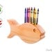 Crayon Holder - Wooden Dinosaur Fish Holder - Handcrafted Natural and Organic Wood Crayon Holder - Wooden Crayon Fish Holder for 8 Crayons