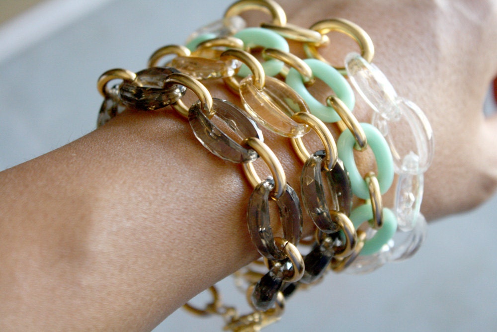 Arm Candy - crystal smoke gold link bracelet - smoky charcoal gray grey black diamond - gift guide for her - fashionable gifts under 15